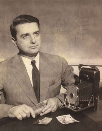 Polaroid founder Edwin Land with an early camera